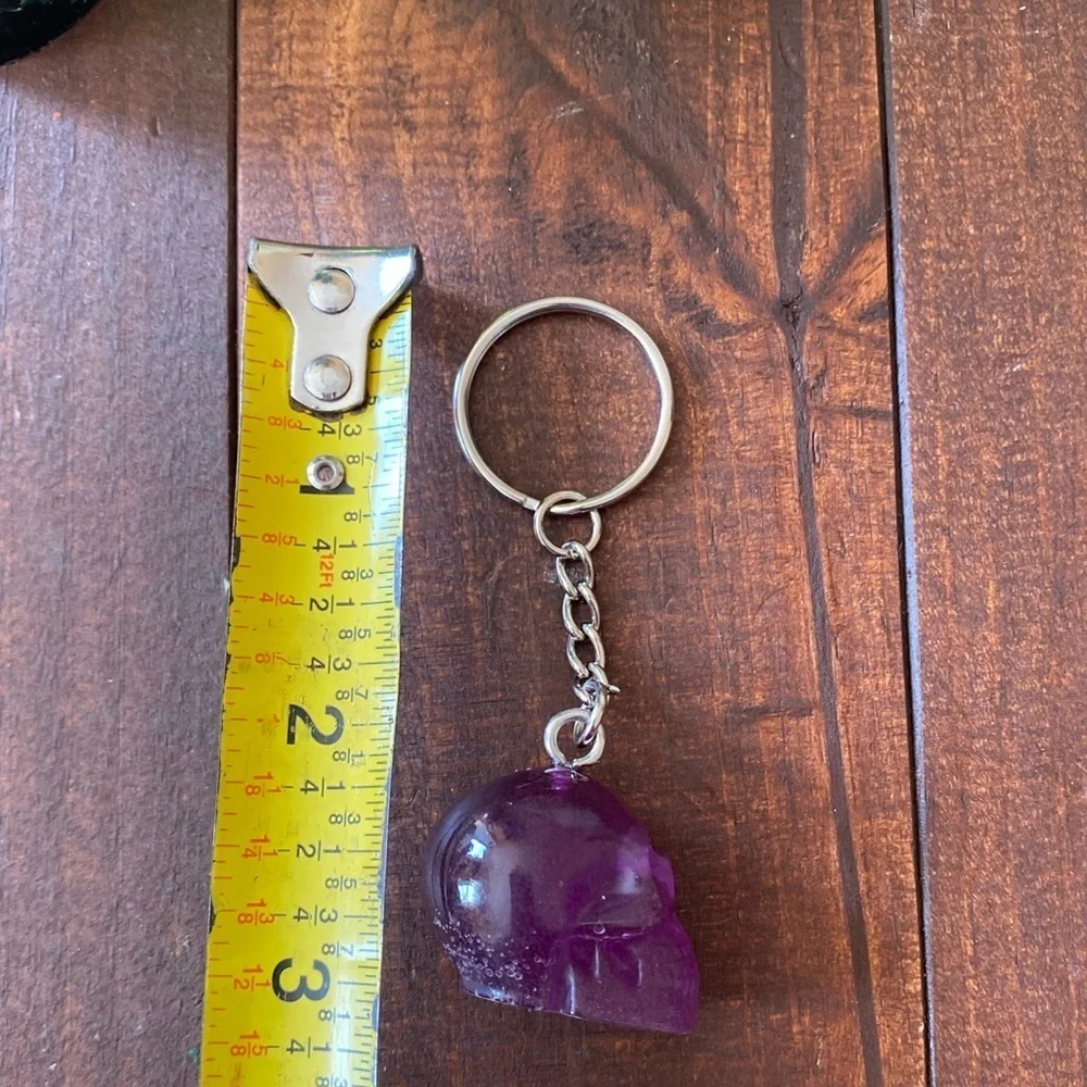 Handmade Resin Clear Purple Skull 3” Keychain Gothic Backpack Bag Charm NEW